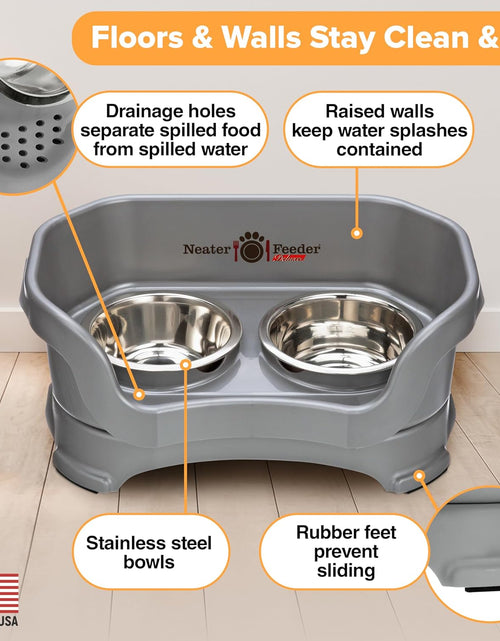Load image into Gallery viewer, Neater Feeder - Deluxe Model - Mess-Proof Dog Bowls (Small, Gunmetal Grey) - Made in USA - Elevated, No Spill, Non-Tip, Non-Slip, Raised Stainless Steel Food &amp; Water Pet Bowls
