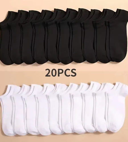 10 Pairs Men Socks Breathable Sports Socks Solid Color Boat Socks Comfortable Cotton Ankle Socks White Black