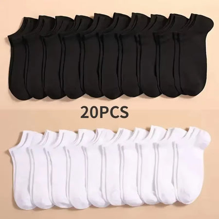 10 Pairs Men Socks Breathable Sports Socks Solid Color Boat Socks Comfortable Cotton Ankle Socks White Black