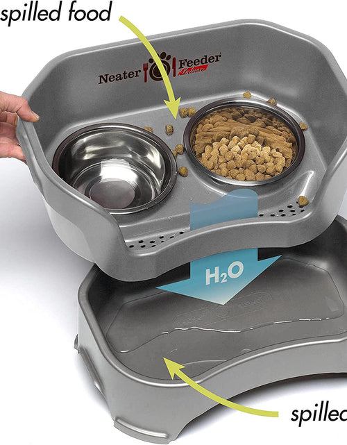 Load image into Gallery viewer, Neater Feeder - Deluxe Model - Mess-Proof Dog Bowls (Small, Gunmetal Grey) - Made in USA - Elevated, No Spill, Non-Tip, Non-Slip, Raised Stainless Steel Food &amp; Water Pet Bowls
