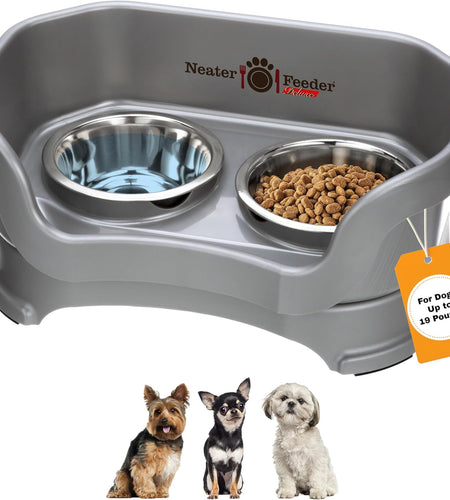 Neater Feeder - Deluxe Model - Mess-Proof Dog Bowls (Small, Gunmetal Grey) - Made in USA - Elevated, No Spill, Non-Tip, Non-Slip, Raised Stainless Steel Food & Water Pet Bowls