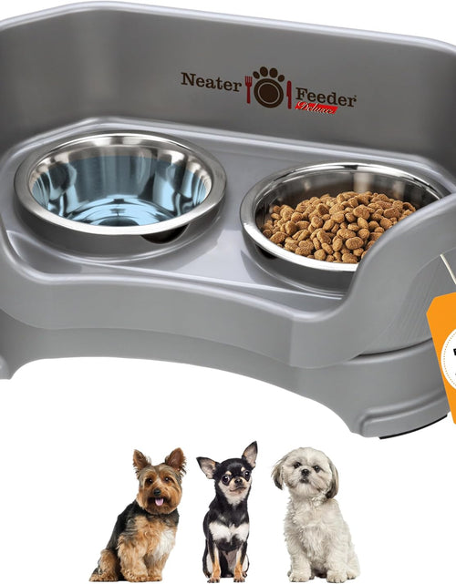 Load image into Gallery viewer, Neater Feeder - Deluxe Model - Mess-Proof Dog Bowls (Small, Gunmetal Grey) - Made in USA - Elevated, No Spill, Non-Tip, Non-Slip, Raised Stainless Steel Food &amp; Water Pet Bowls
